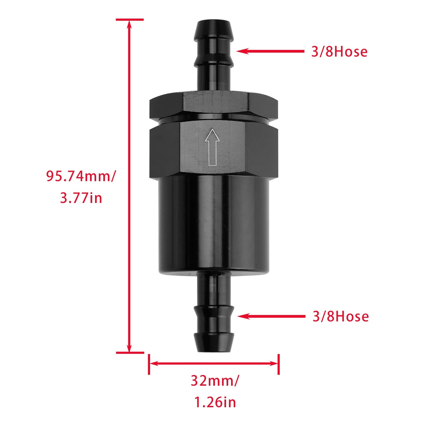 Adattatore per filtro per sistemi di alimentazione EFI in linea nero, attacco da 3/8"" con elemento filtrante da 30 micron
