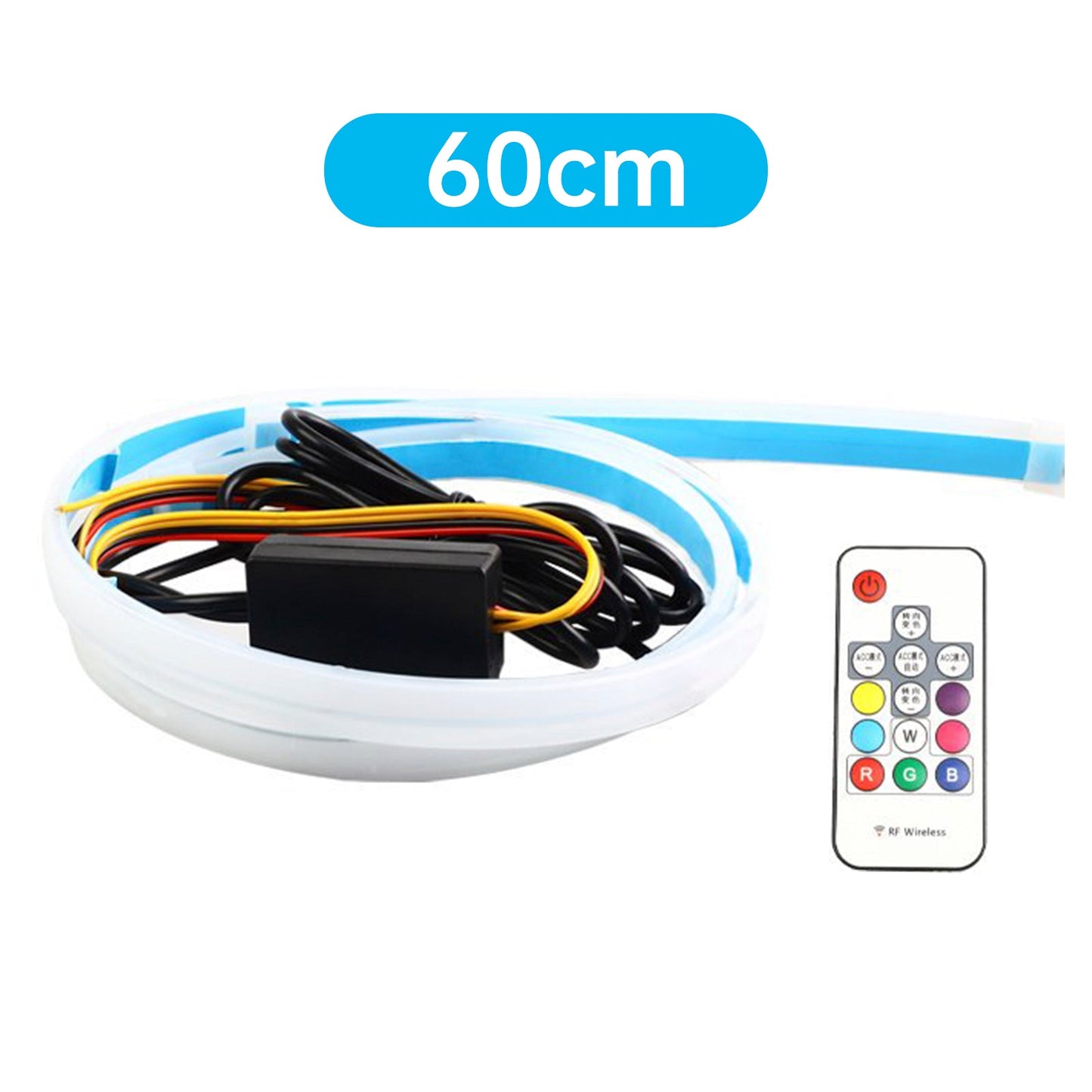 Striscia per sopracciglia con luce iridescente per fari a LED per auto ultrasottili, con telecomando, 60 cm