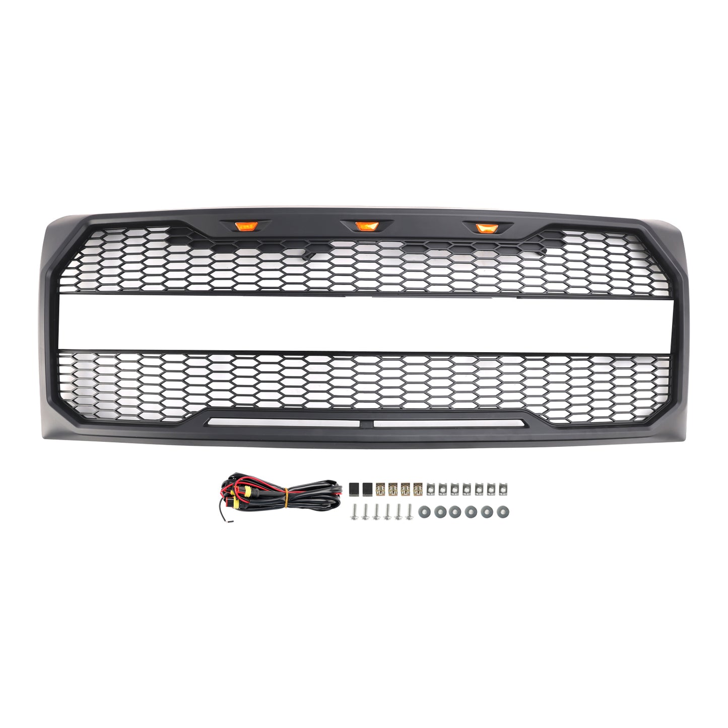Grill per paraurti anteriore in stile Raptor con LED per Ford F150 2009-2014 Nero