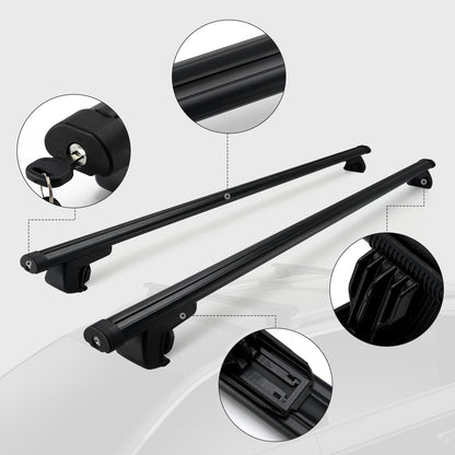 Barre trasversali universali in alluminio per portapacchi da tetto auto, 120 cm, con chiusura a chiave.