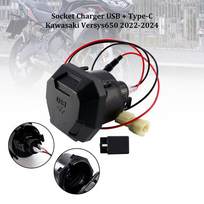 Caricabatterie rapido Kawasaki Versys 650 2022-2024 con presa destra USB + Type-C