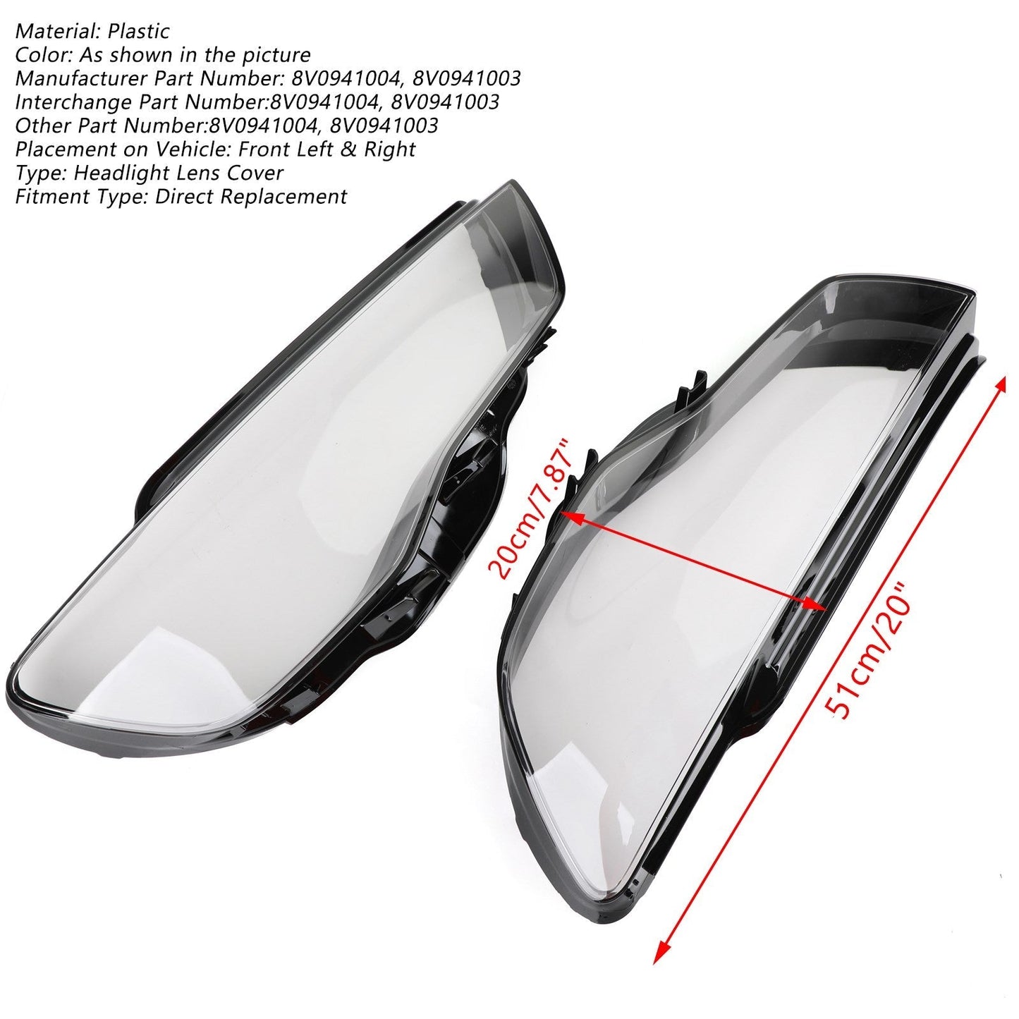 Per Audi A3 2013-2016 Chiaro Copertura faro Lente faro 8V0941004 8V0941003