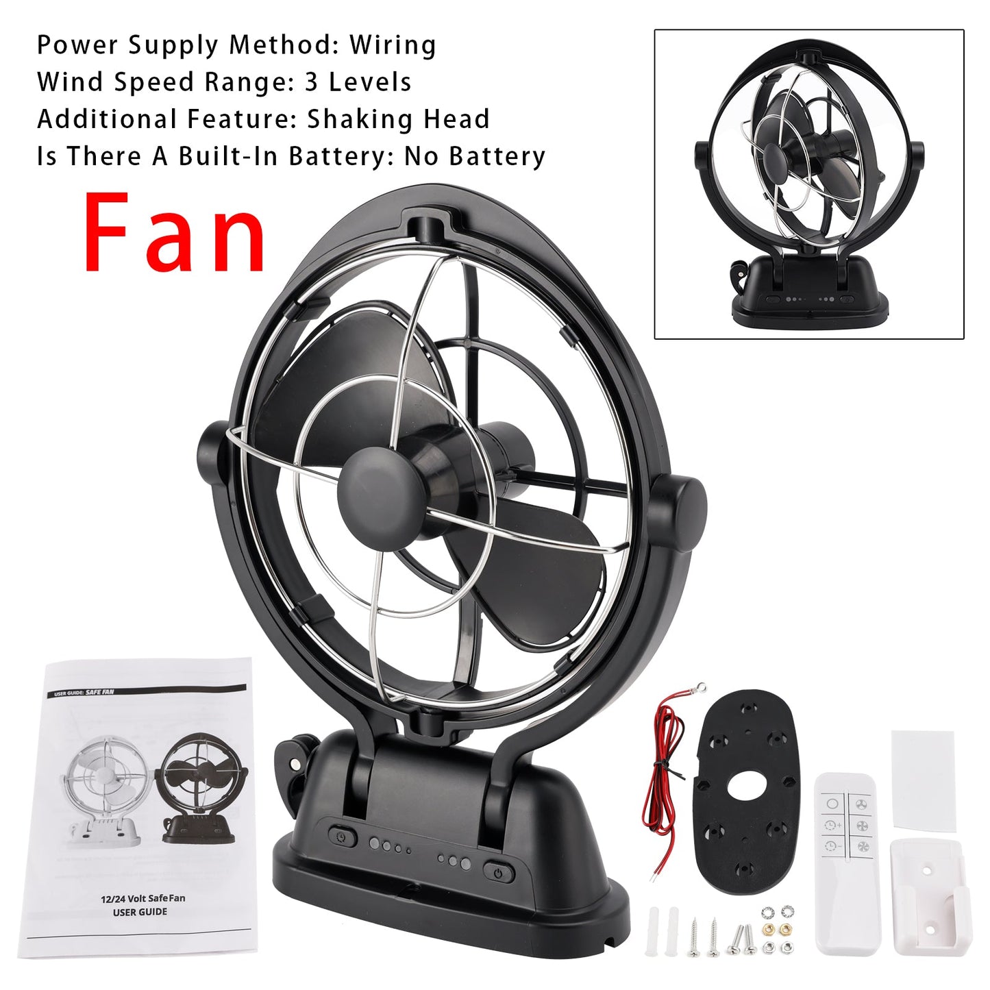 Ventola di ventilazione intelligente a bassa potenza con controllo della temperatura progettata specificamente per ambienti di navi e camper 12 V/24 V nera