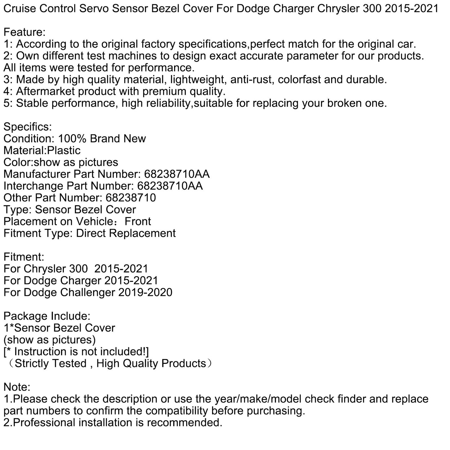 Copertura della cornice del sensore del servocomando del cruise control per Dodge Charger Chrysler 2015-2021