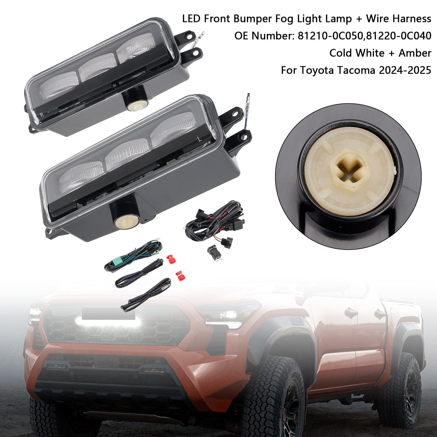 Lampada fendinebbia a LED per paraurti anteriore Toyota Tacoma 2024-2025 + cablaggio