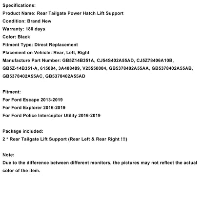 Supporto di sollevamento per portellone elettrico posteriore 2 pezzi per Explorer Escape Police Interceptor Utility 2016-2019 GB5Z14B351A