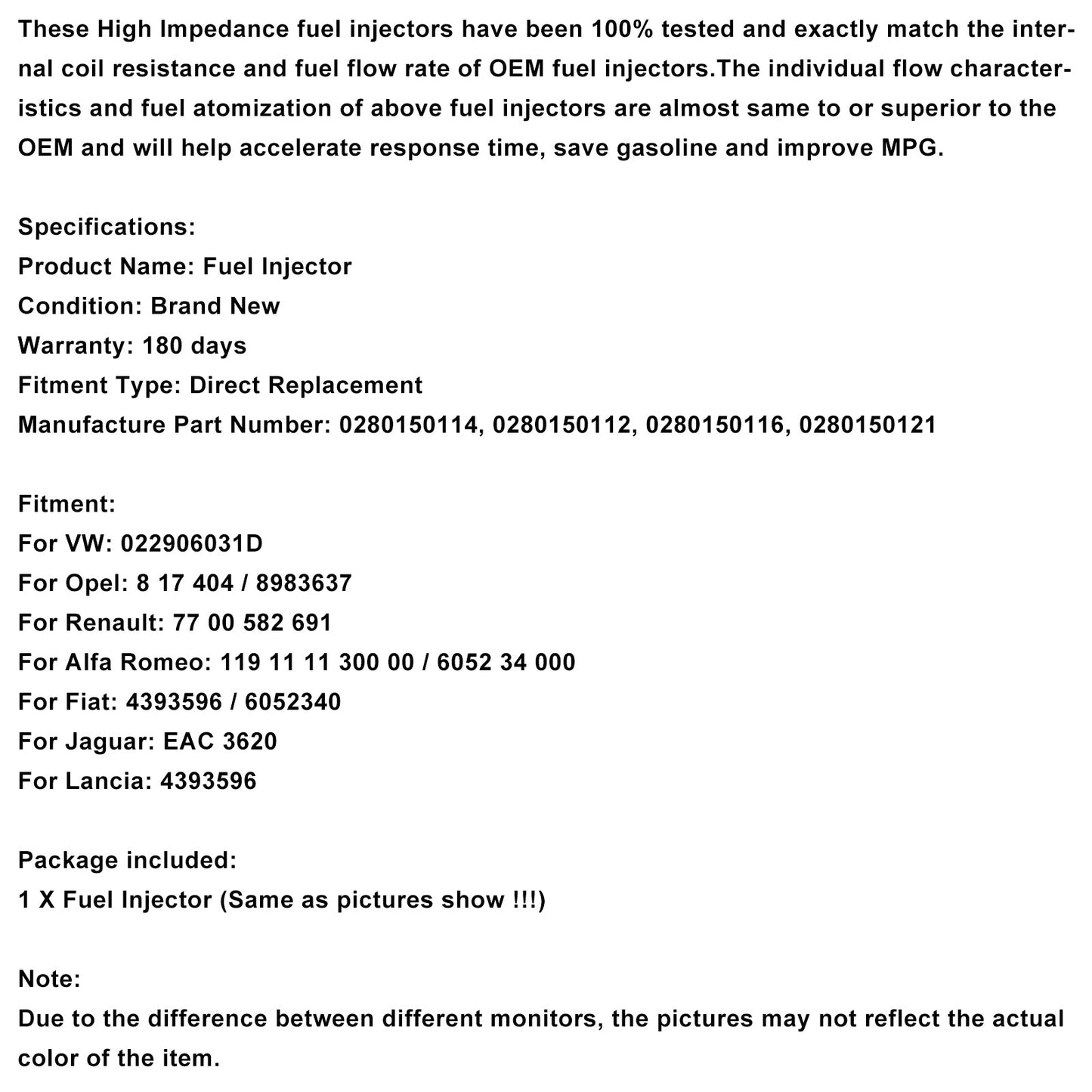 1 pz Iniettore carburante 0280150114 Adatto a VW Adatto a Opel Adatto a Renault Adatto a Alfa Romeo