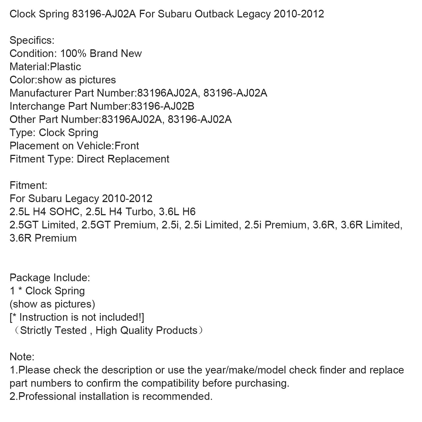 Molla dell'orologio 83196-AJ02A per Subaru Outback Legacy 2010-2012