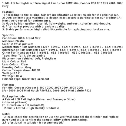 Fanali posteriori a LED con indicatori di direzione per BMW Mini Cooper R50 R52 R53 L&amp;R del 2001, 2002, 2003, 2004, 2005 e 2006