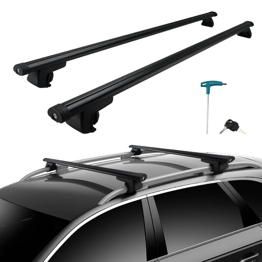 Barre trasversali universali in alluminio per portapacchi da tetto auto, 120 cm, con chiusura a chiave.