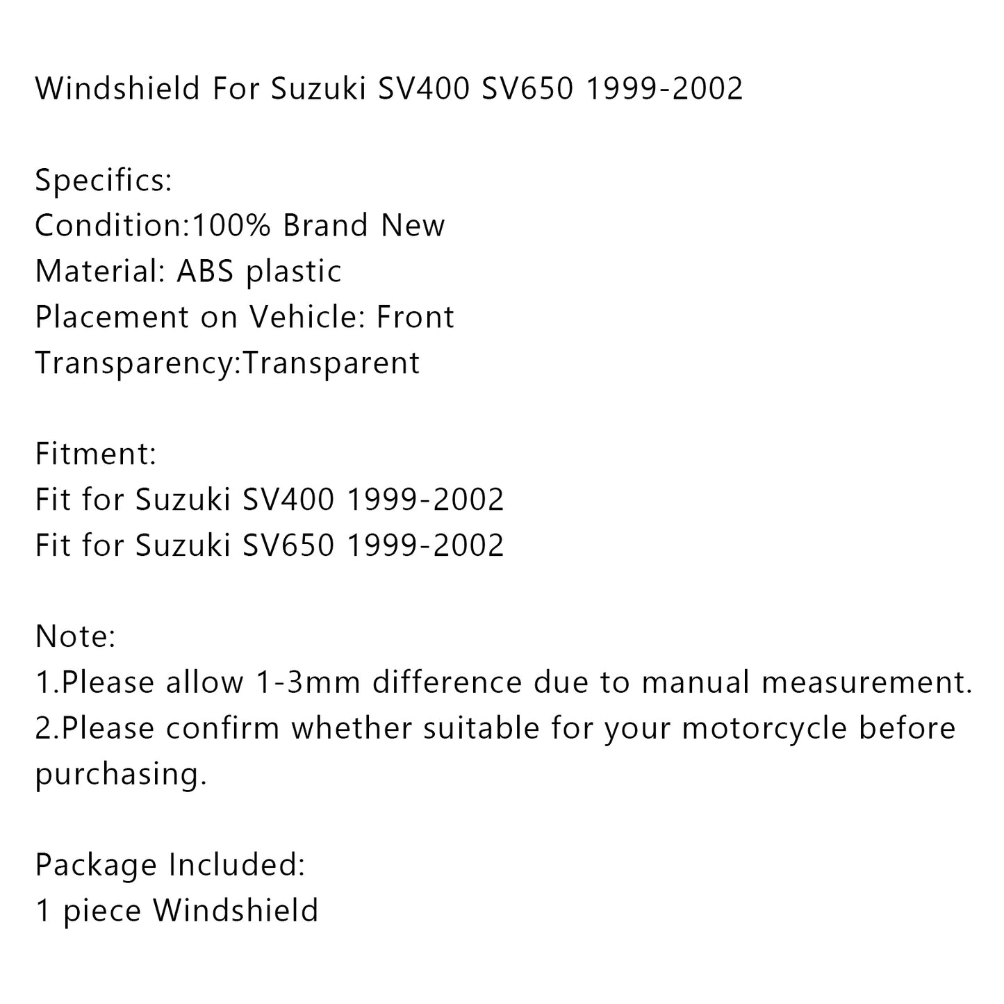 Parabrezza Cupolino Per Suzuki SV400 SV650 1999-2002