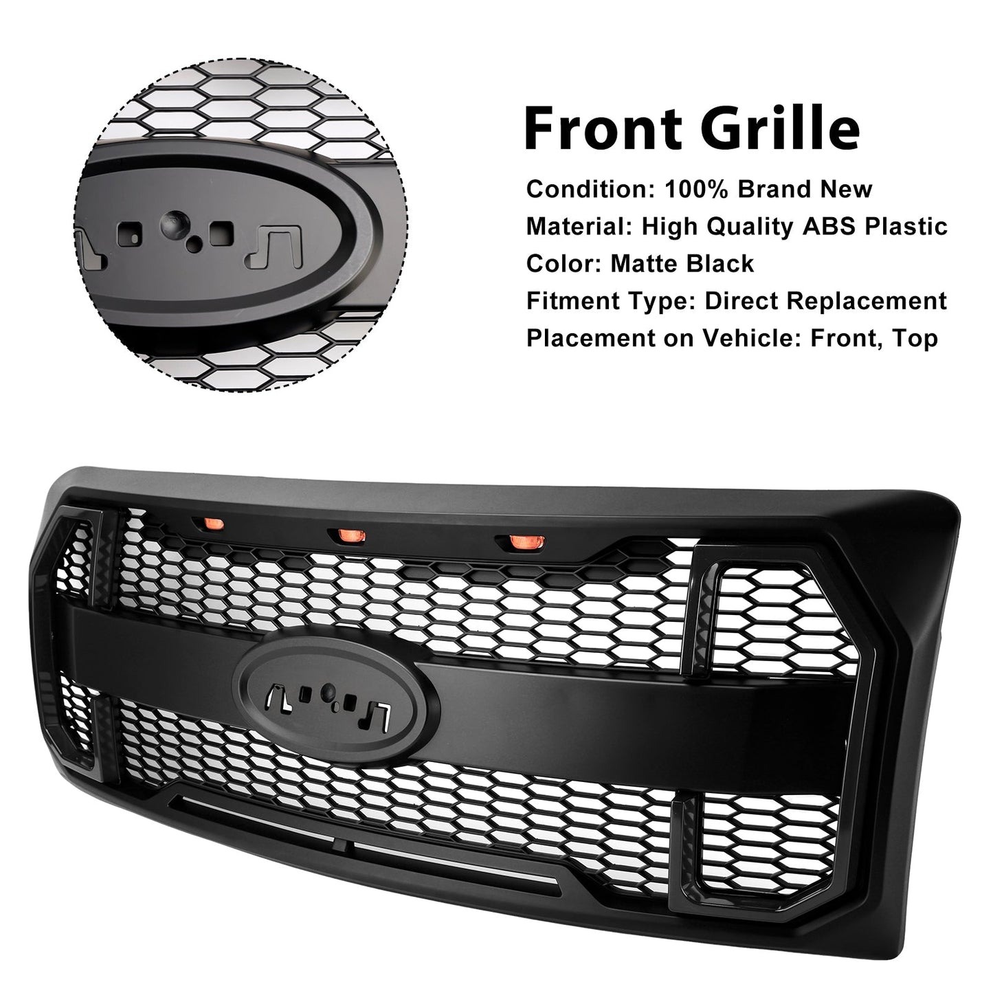 Griglia paraurti anteriore stile Raptor nero opaco Ford F150 2009-2014 con LED
