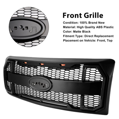 Griglia paraurti anteriore stile Raptor nero opaco Ford F150 2009-2014 con LED