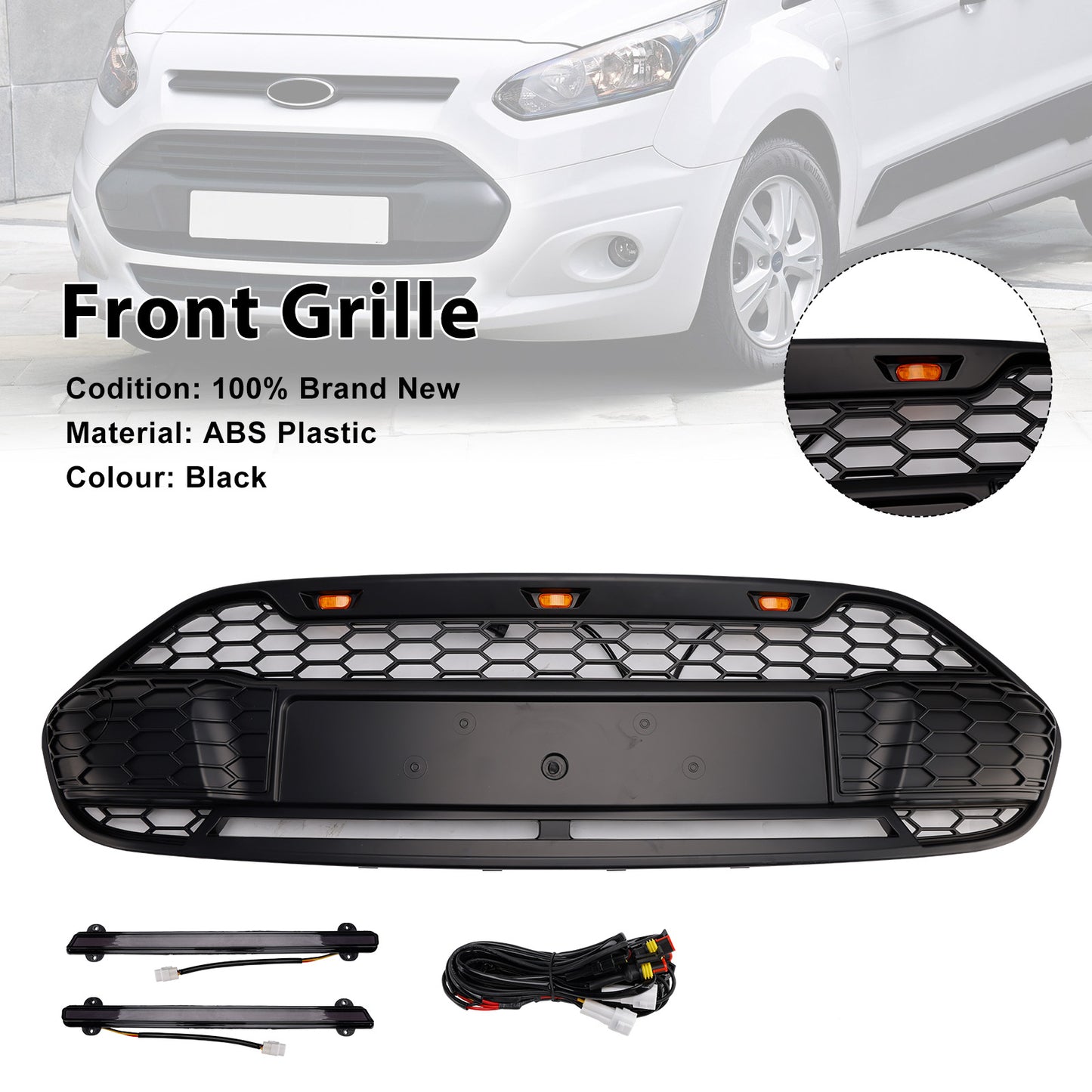Griglia paraurti anteriore nera Ford Transit Connect 2014-2018 con LED
