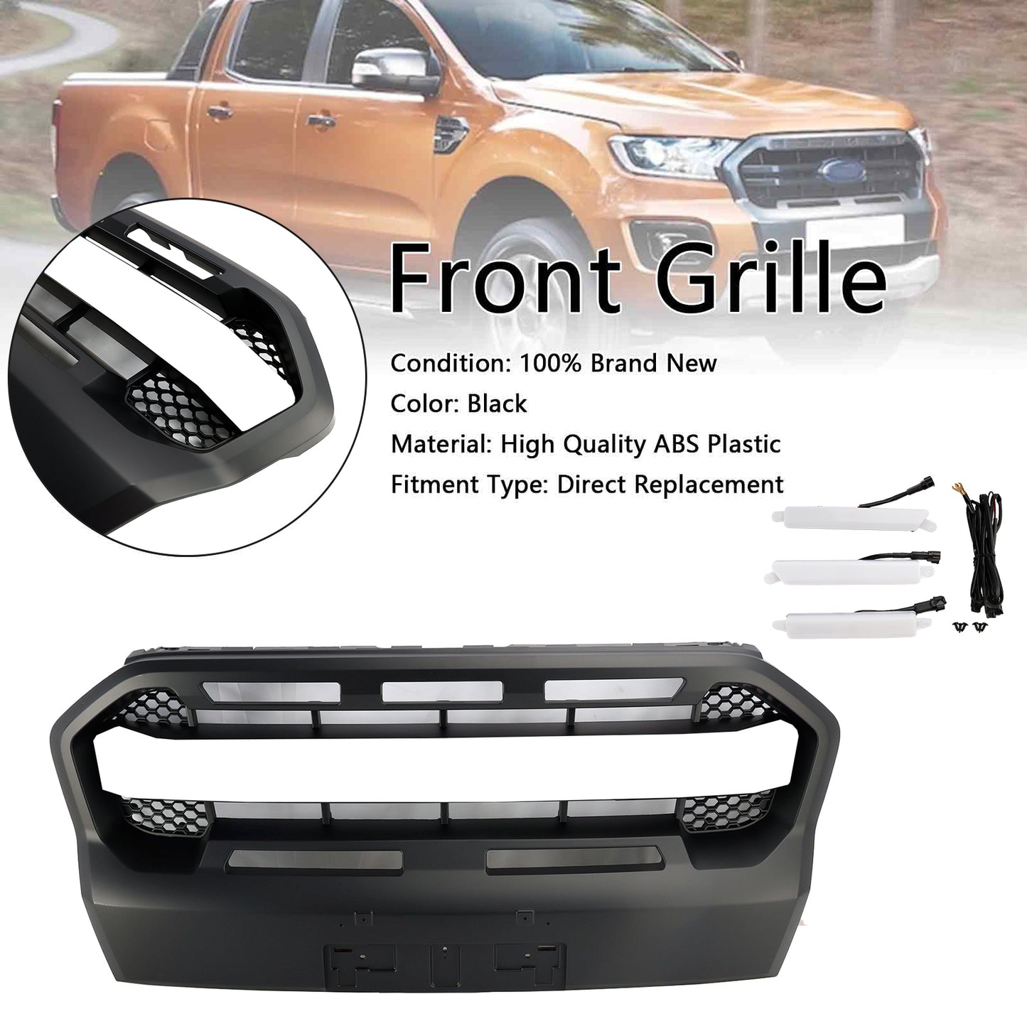 Grill per paraurti anteriore in stile Raptor per Ford Ranger 2019-2023 T8 W/LED