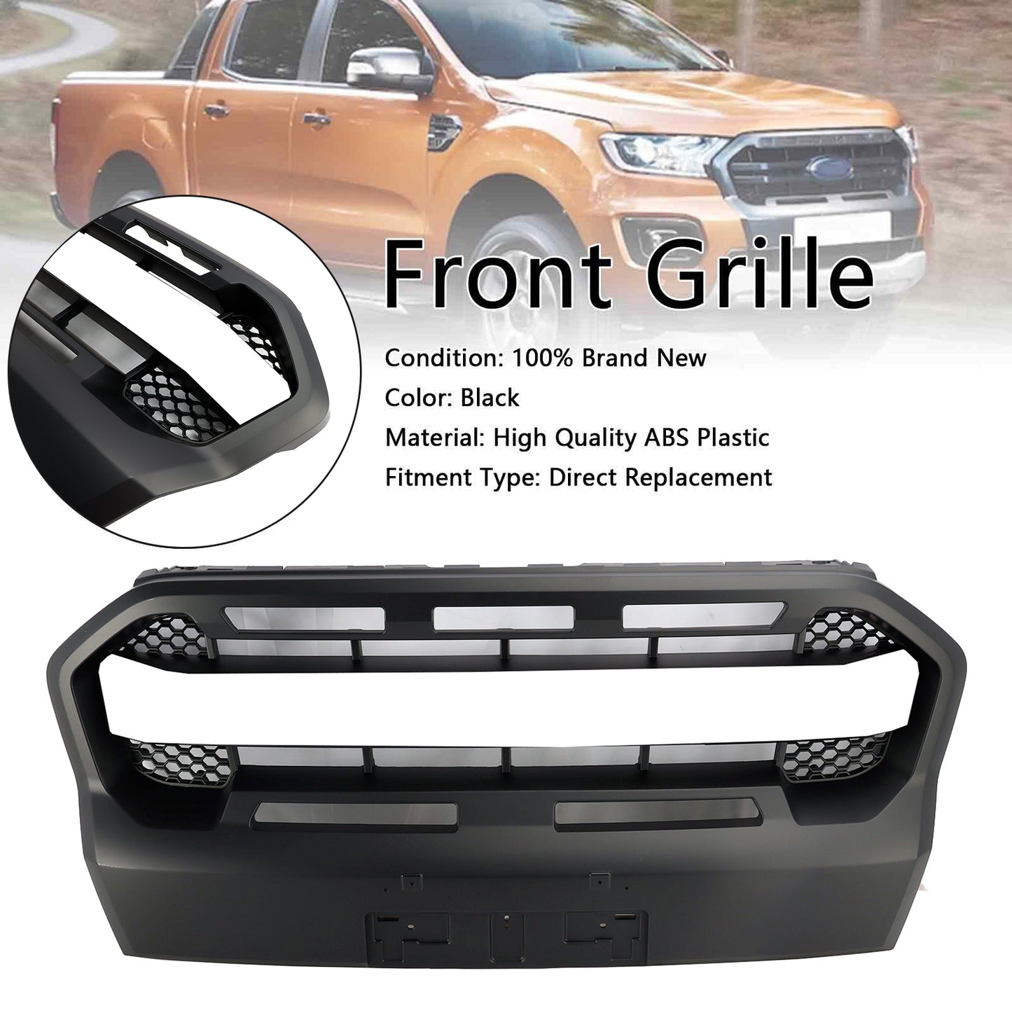 2019-2023 Ford Ranger T8 Ranger Raptor Style Griglia del paraurti anteriore Matt Nero