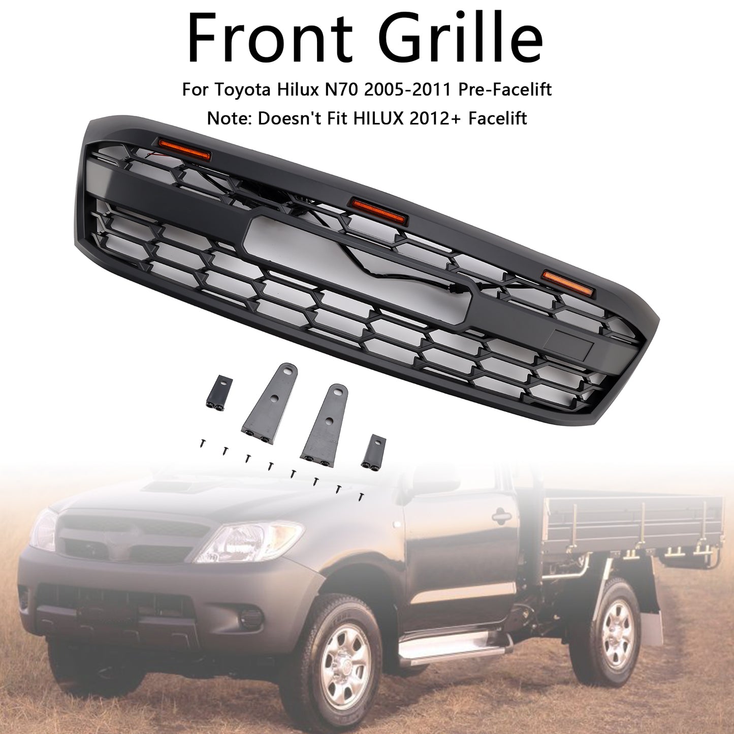 Griglia paraurti anteriore stile GR a LED per Toyota Hilux N70 pre-Facelift 2005-2011