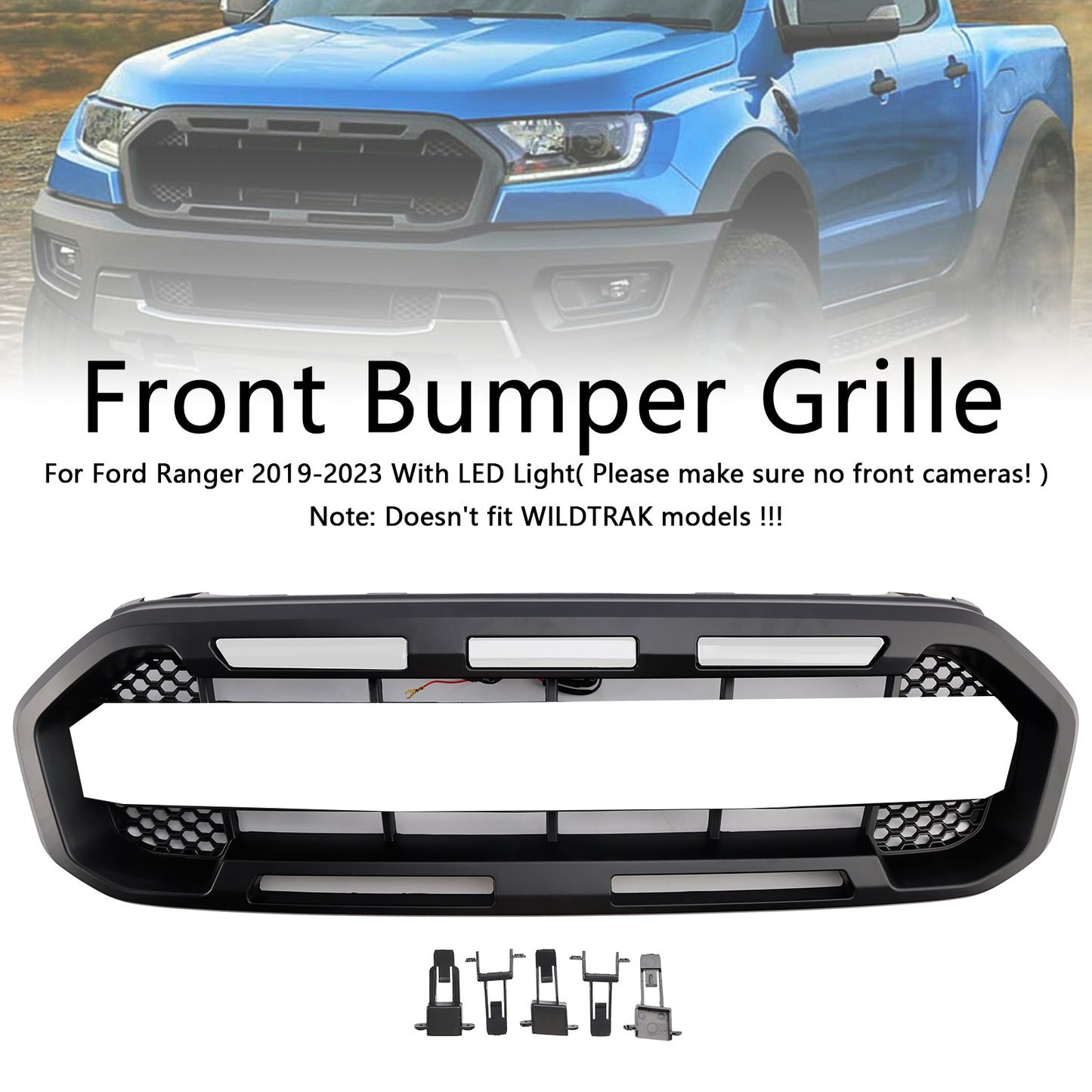 Griglia paraurti anteriore Raptor Style adatta per Ford Ranger 2019-2023, nera