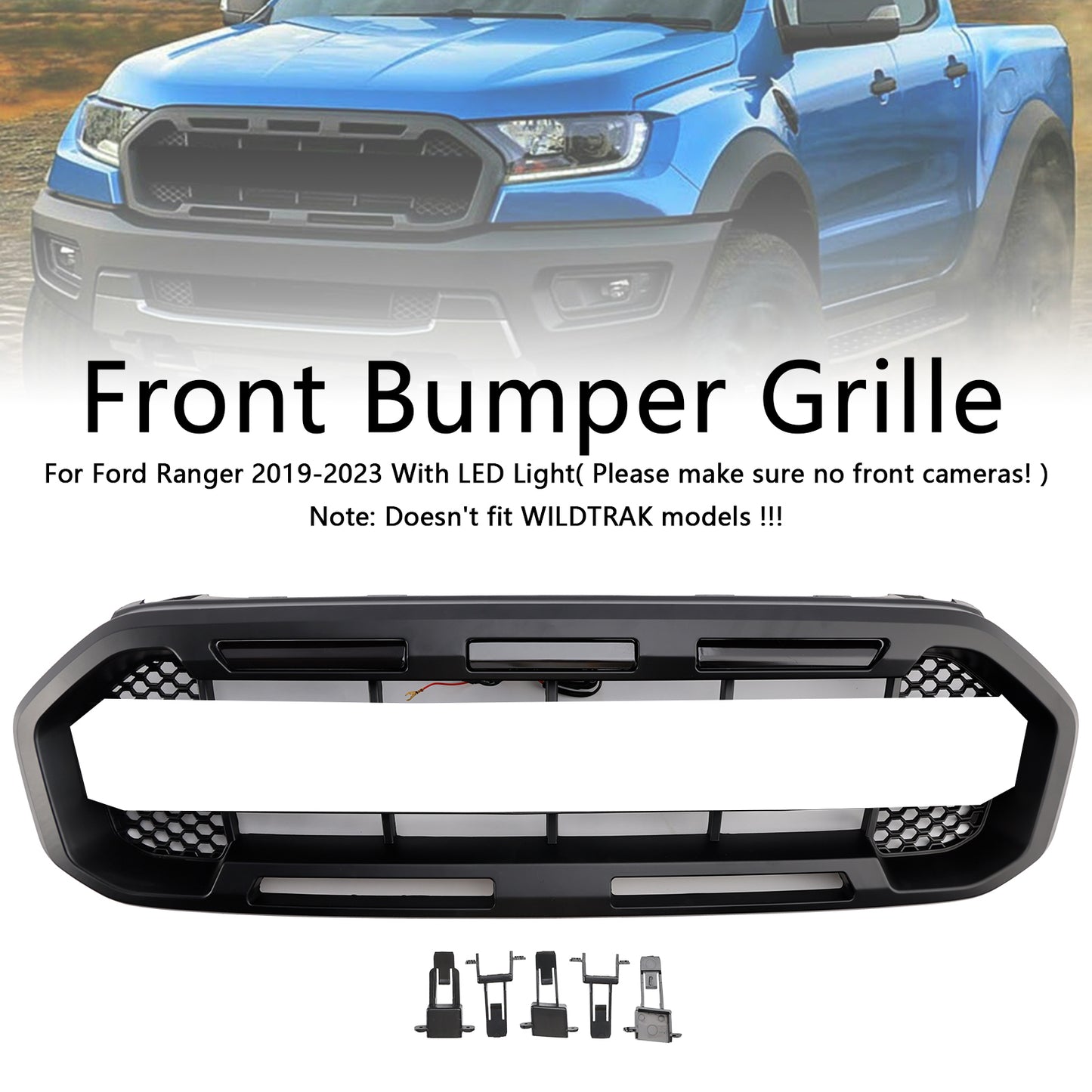 Griglia paraurti anteriore stile Raptor nera adatta per Ford Ranger 2019-2023