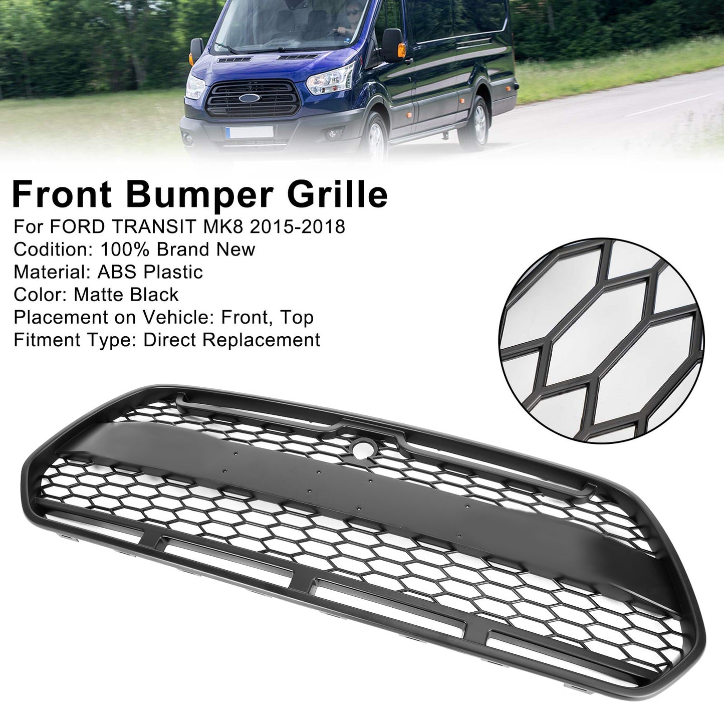 Griglia paraurti anteriore nero opaco adatta per Ford Transit MK8 2015-2018 Raptor