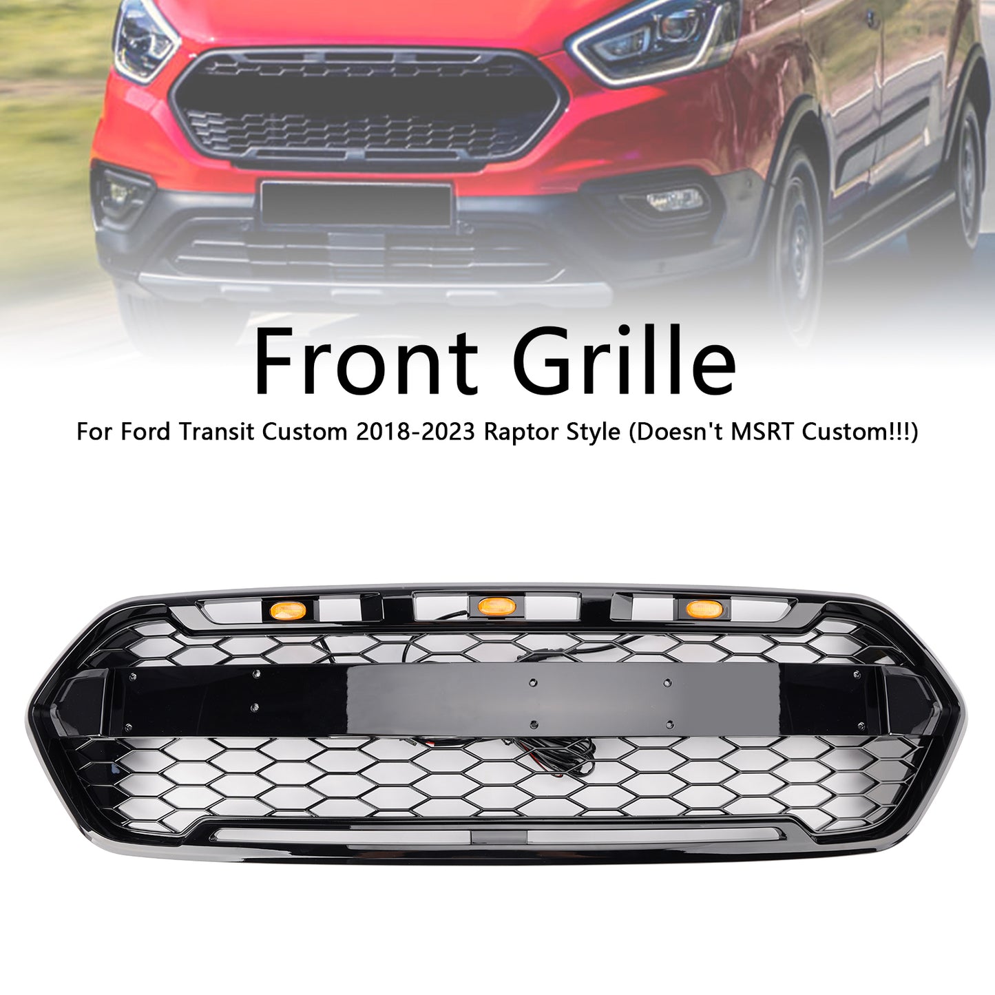 Griglia del paraurti anteriore nero lucido per Ford Transit personalizzato Trail 2018-2023 con 3LED