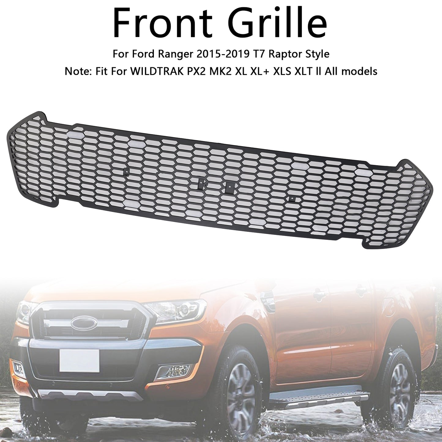 Griglia paraurti anteriore nero opaco adatta per Ford Ranger 2015-2019 T7 W/LED