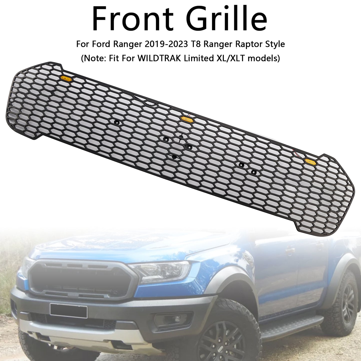 Griglia paraurti anteriore stile Raptor Ford Ranger T8 2019-2023 con LED