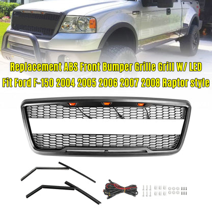 Per Ford F-150 2004 2005 2006 2007 2008 Style Raptor Griglia del cofano anteriore in rete sostitutiva con LED