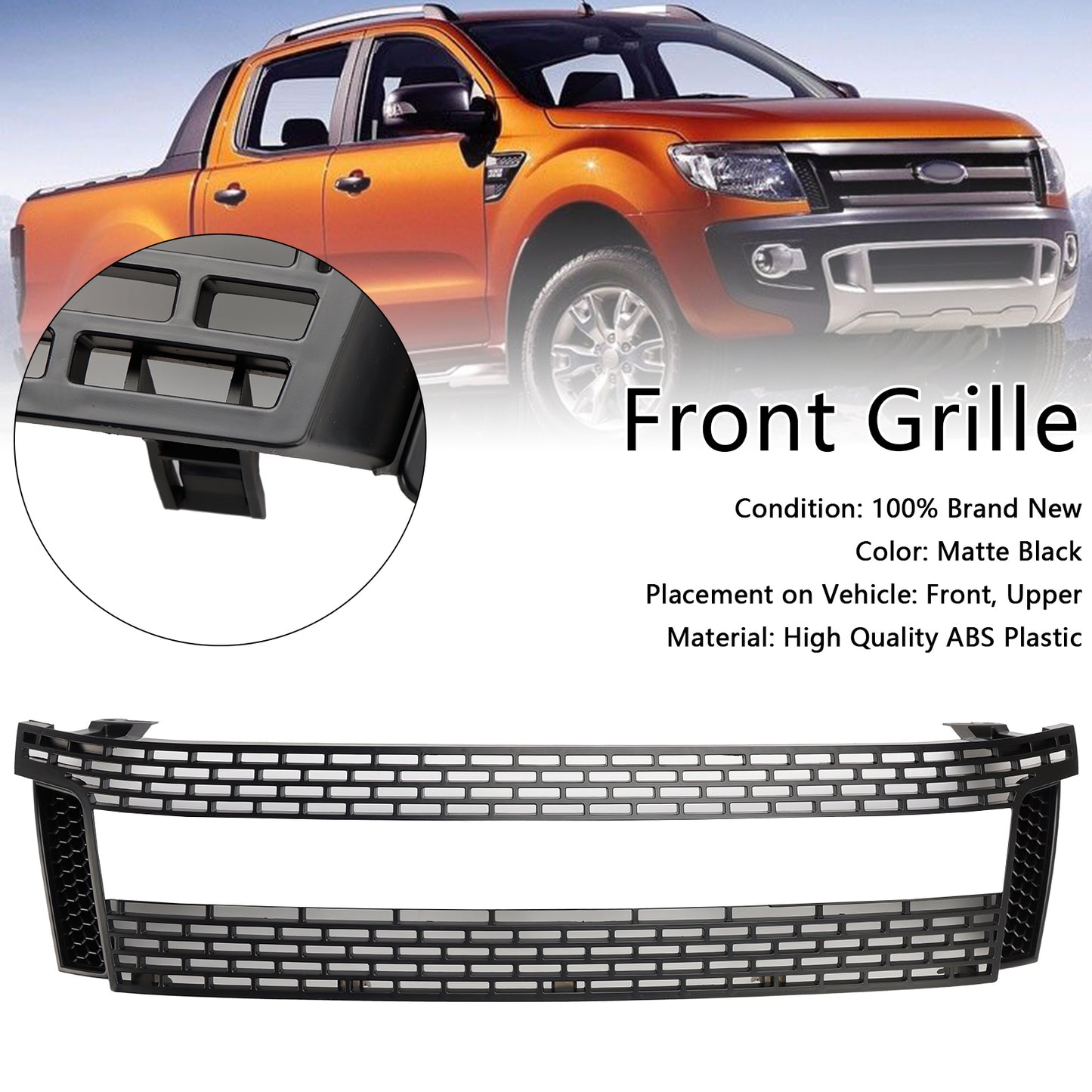 Griglia per paraurti anteriore nera opaca per Ford Ranger T6 PX1 2012-2014