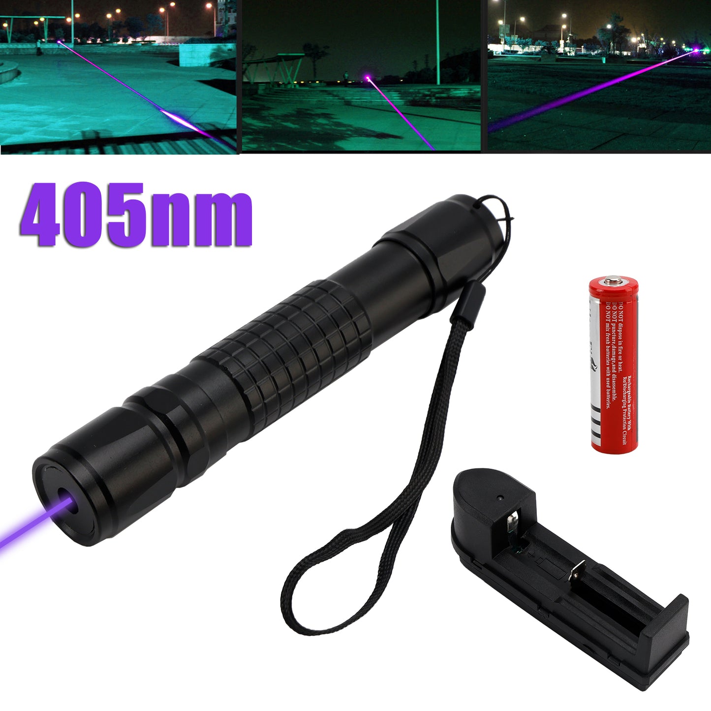 Tactical 405nm Green Purple 18650 Laser Pointer Pen Visible Beam Light Lazer