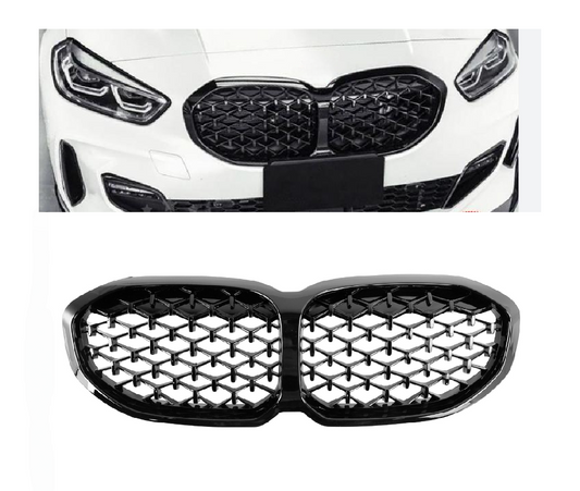 19-24 Per BMW Serie 1 F40 Griglia a rene anteriore Gloss Black Diamond ABS