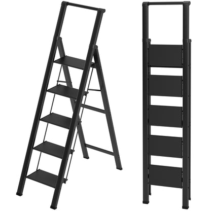 Scala a 5 gradini, sgabello pieghevole, scala in alluminio con pedale antiscivolo