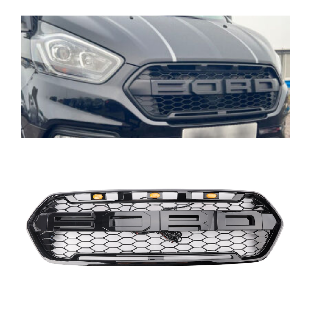 Per Ford Transit Custom Trail 2018-2023 W/3LED Gloss Black Bramper Grille