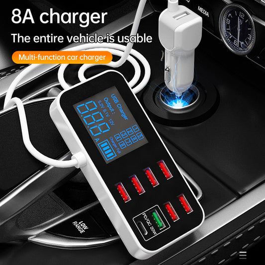 Caricabatterie USB PD5V1A QC3.0 con display, piccolo caricabatteria per auto a 8 porte, accendisigari
