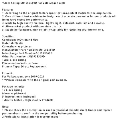 Molla dell'orologio Volkswagen Jetta 2019-2021 5Q1953569D