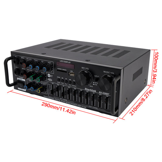 Bluetooth 5.4 HiFi 2500W Peak stereo Karaoke Power Amplificatore FM USB EQ Mixer