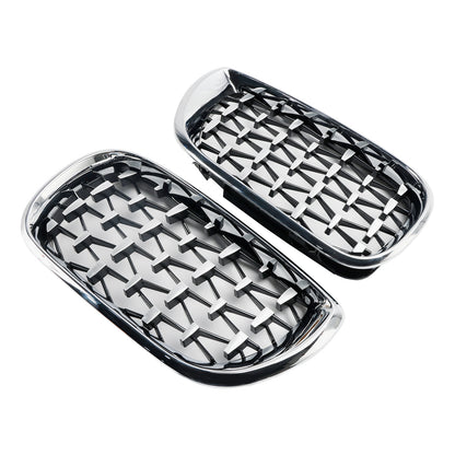 Pair Chrome Diamond Grille For BMW E46 Saloon/Touring Facelift 2002-2005 4Dr
