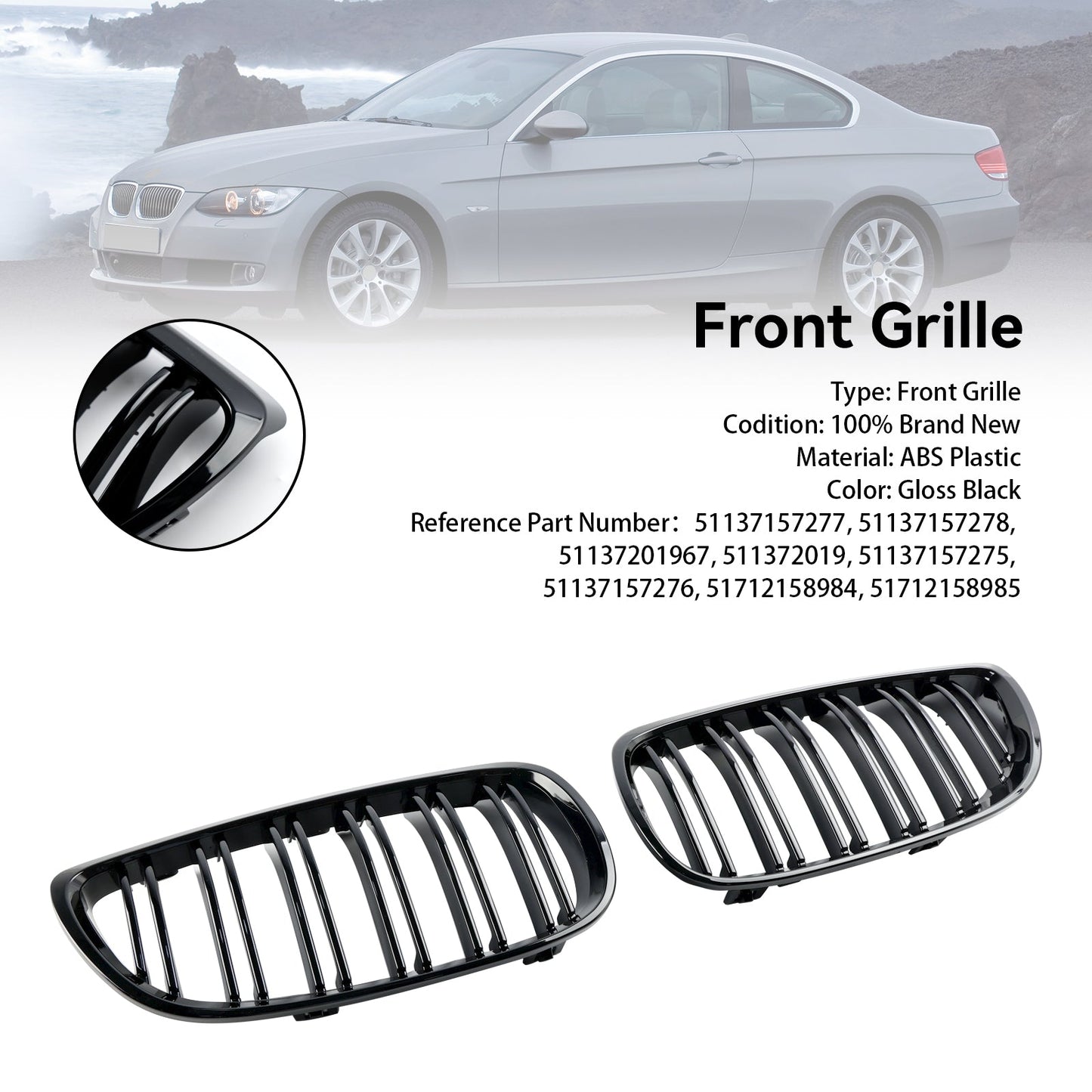 Griglia anteriore a rene nera lucida BMW Serie 3 M3 (E92/E93) 2008-2013