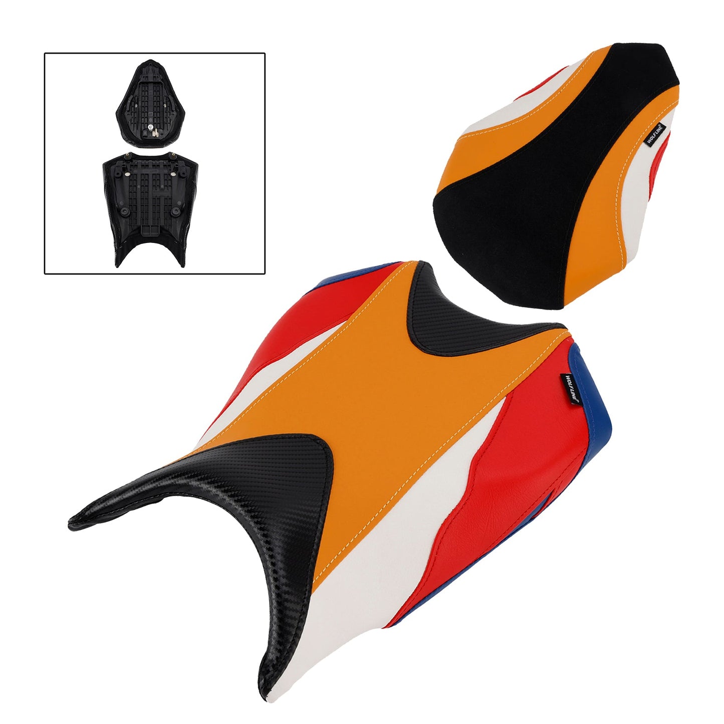 Kit cuscini passeggero anteriore e posteriore Raider per Honda CBR250RR 2017-2024 2023, colore arancione