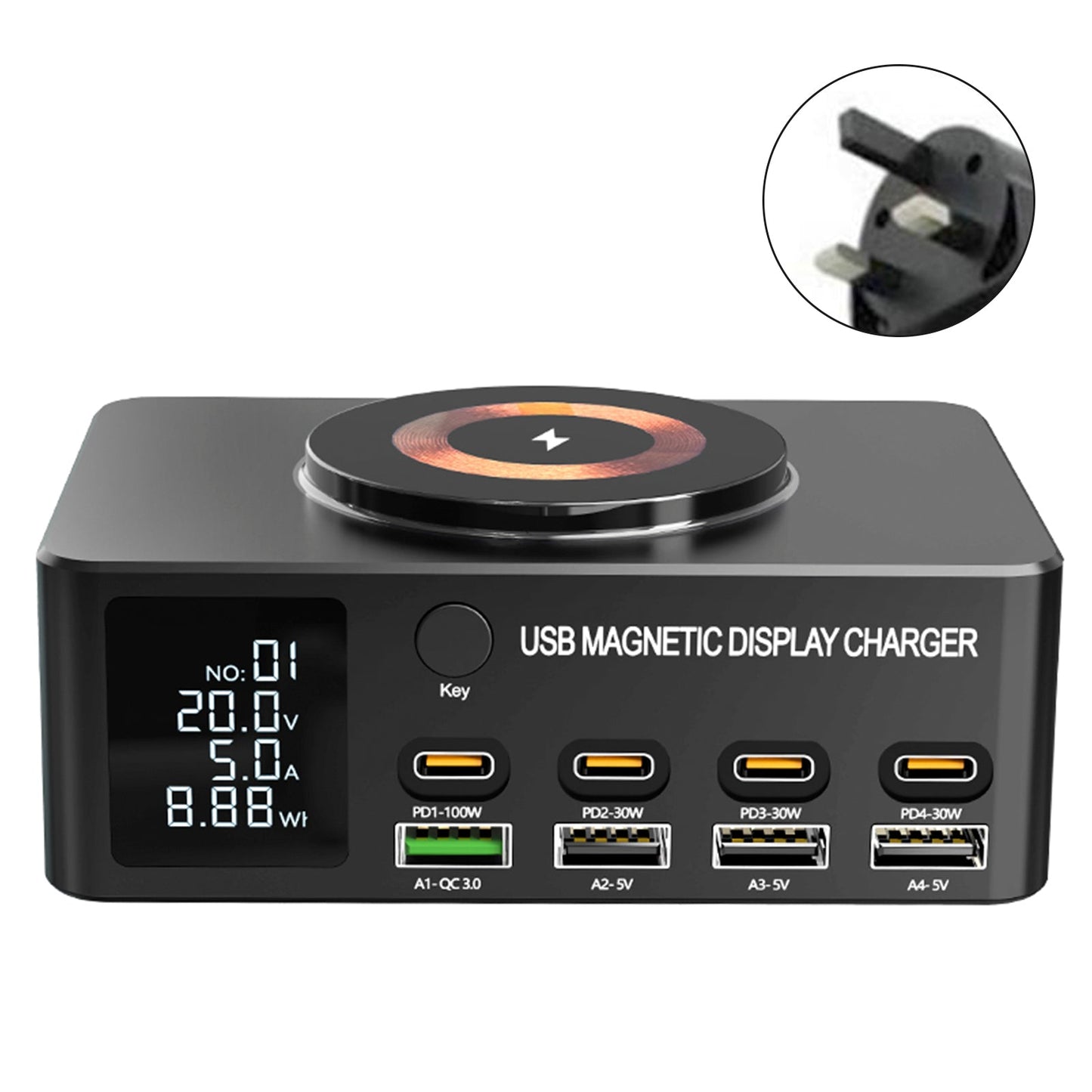 Caricabatterie USB multiporta intelligente per notebook PD100W, caricabatteria rapido da 140 W, Regno Unito