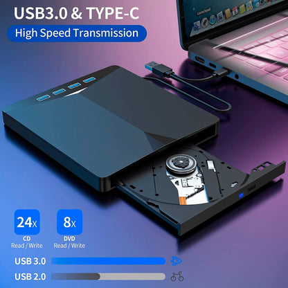 Masterizzatore BD 7 in 1 esterno USB 3.0, lettore DVD, CD, registratore 3D, lettore di film.