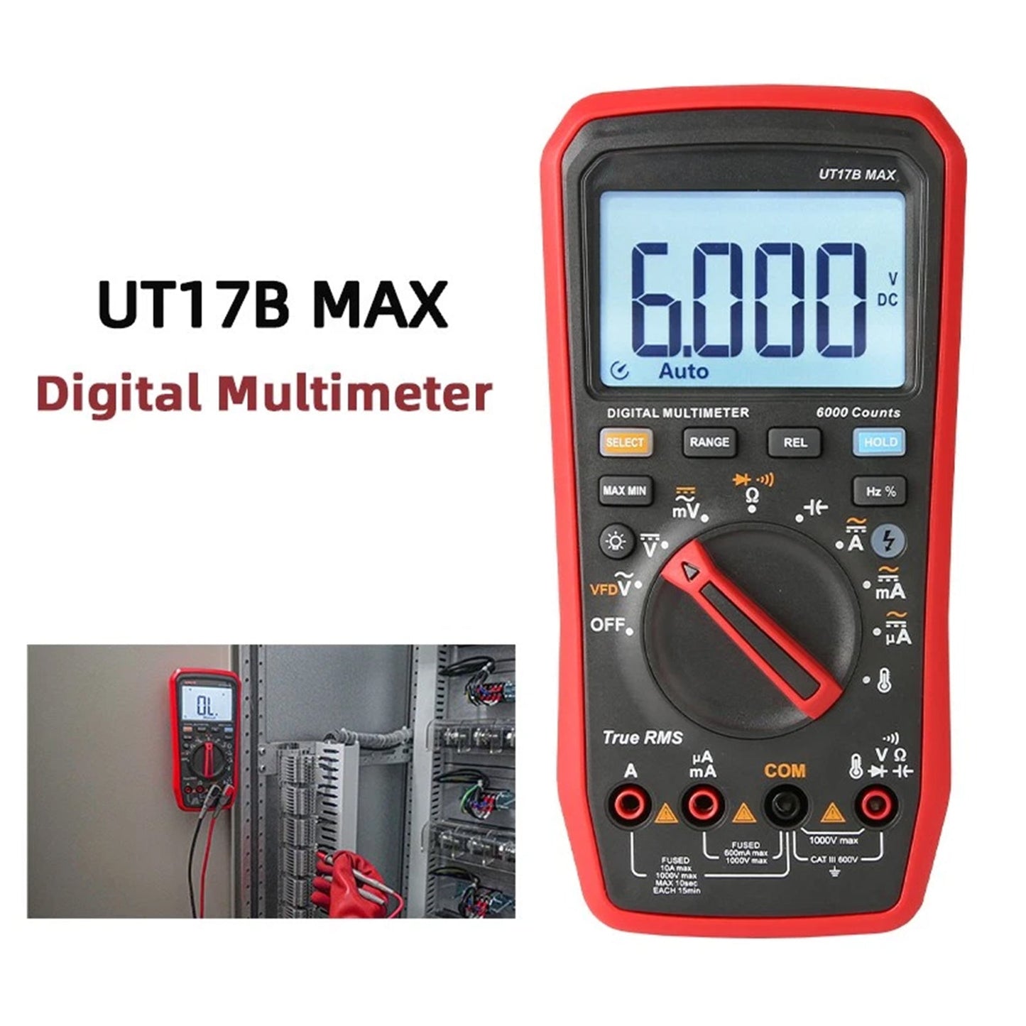 Multimetro digitale UT17B MAX con commutazione funzione CC/CA e misurazione C/V/I/R.