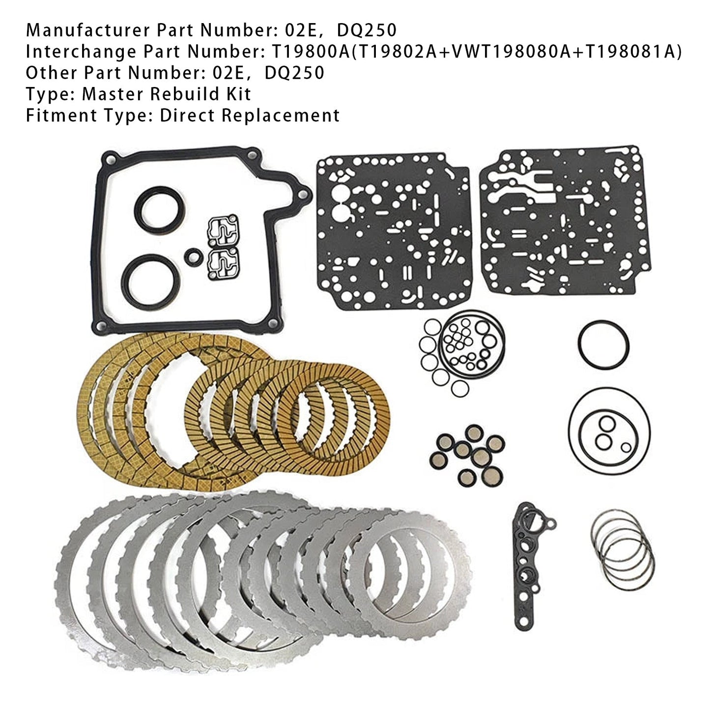 Kit di revisione della trasmissione principale VW SAGITAR L4 2.0L 2013-2014, dischi frizione 02E DQ250 T19800A