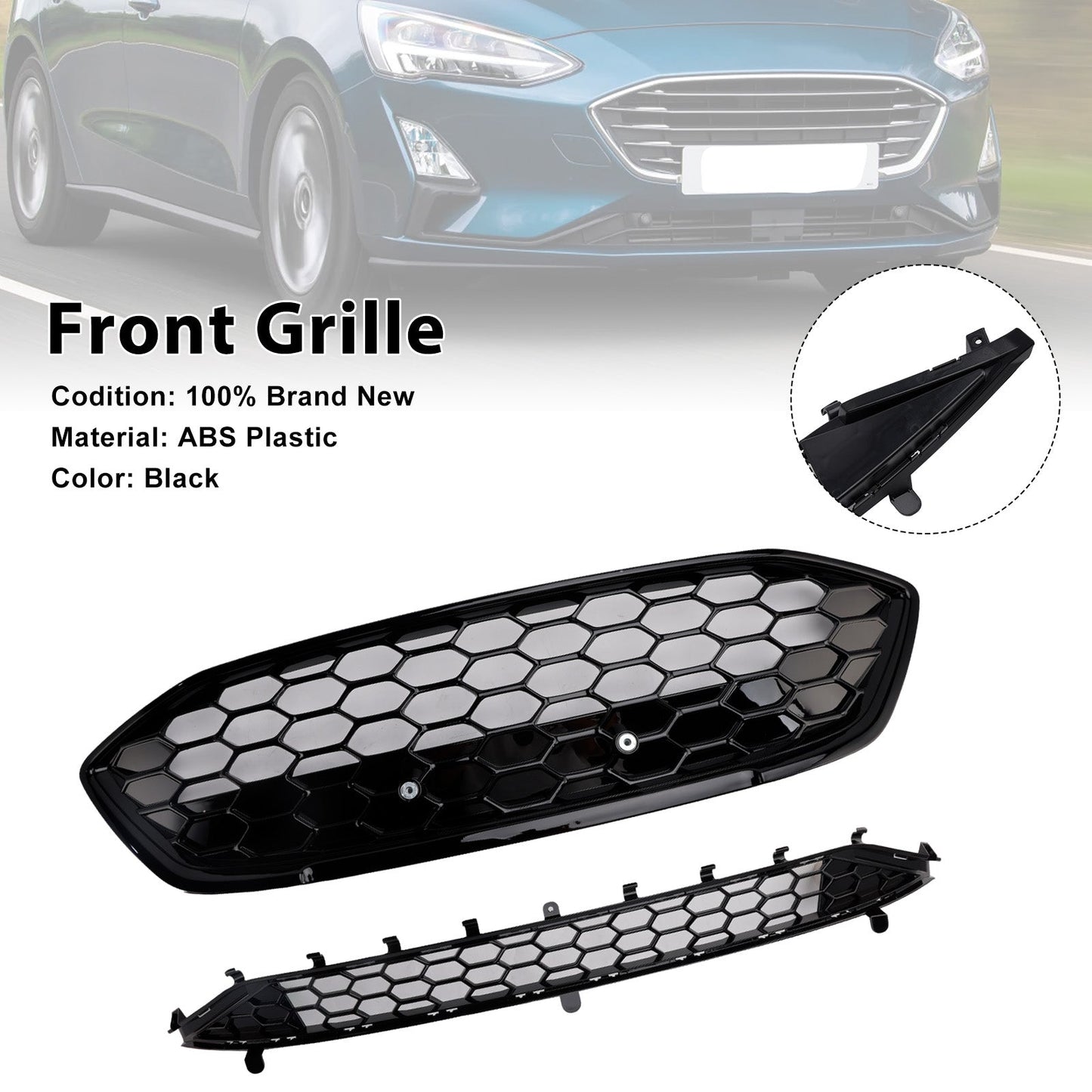 Griglia paraurti anteriore nera stile ST Ford Focus MK4 2018-2021, griglia inferiore