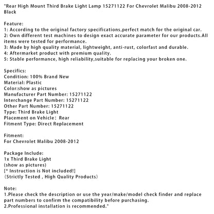 Lampada luce freno posteriore alta Chevrolet Malibu 2008-2012 nera