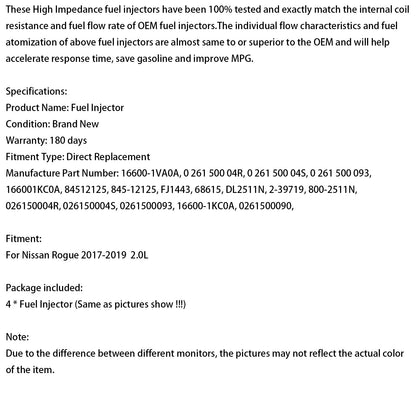 Iniettore di carburante Nissan Rogue 2.0L 4 pezzi 2017-2019 0261500090 16600-1VA0A