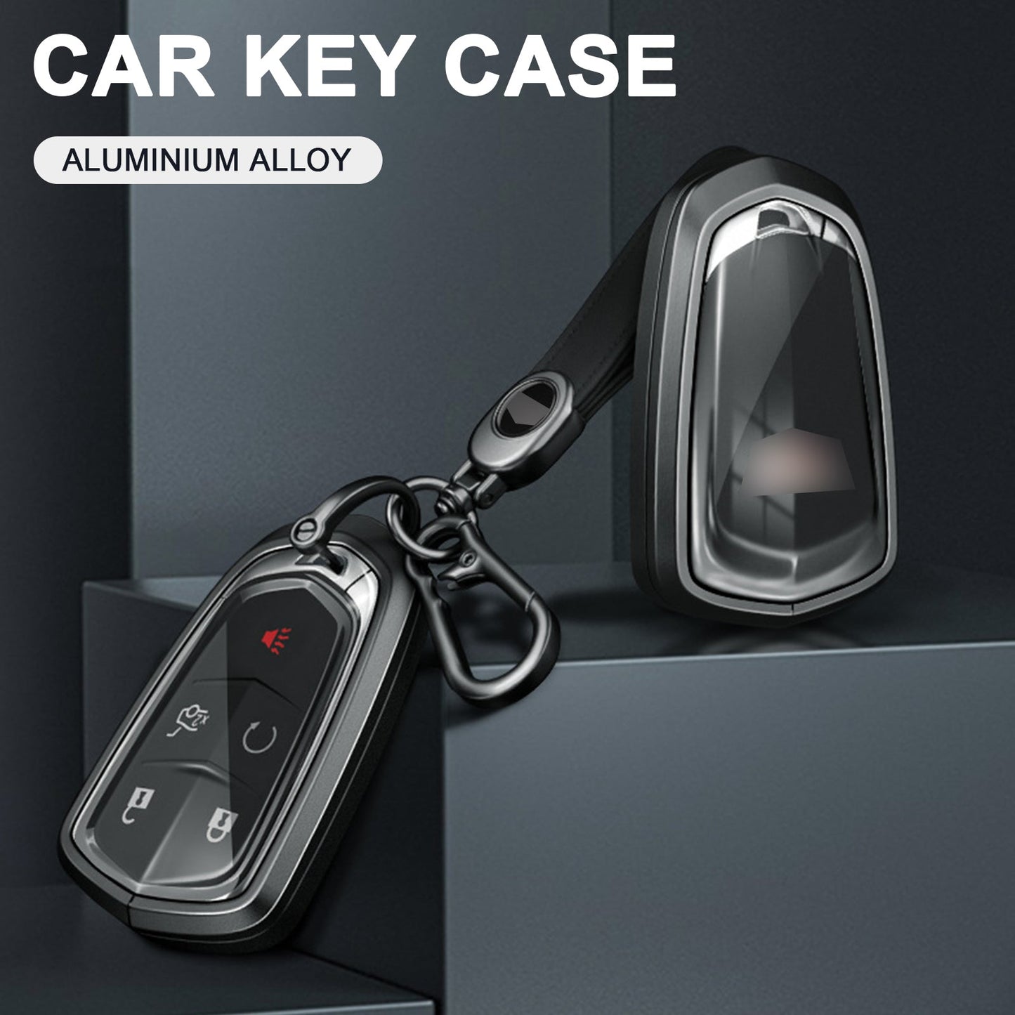 Custodia per chiave auto in TPU nero in lega di alluminio con fibbia per Cadillac