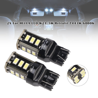 2X per HELLA LED Retrofit 7443W Wedge T5 12V 3W W21/5W 6000K