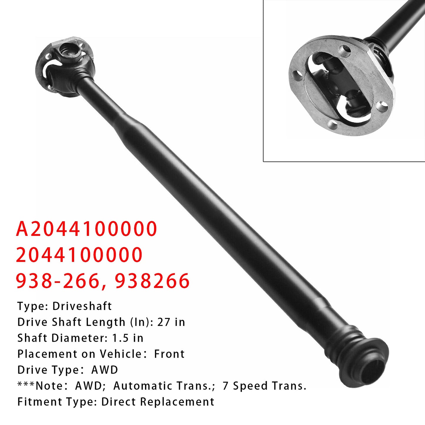 Albero di trasmissione anteriore Mercedes-Benz W205 C300 2015-2017 2044100000