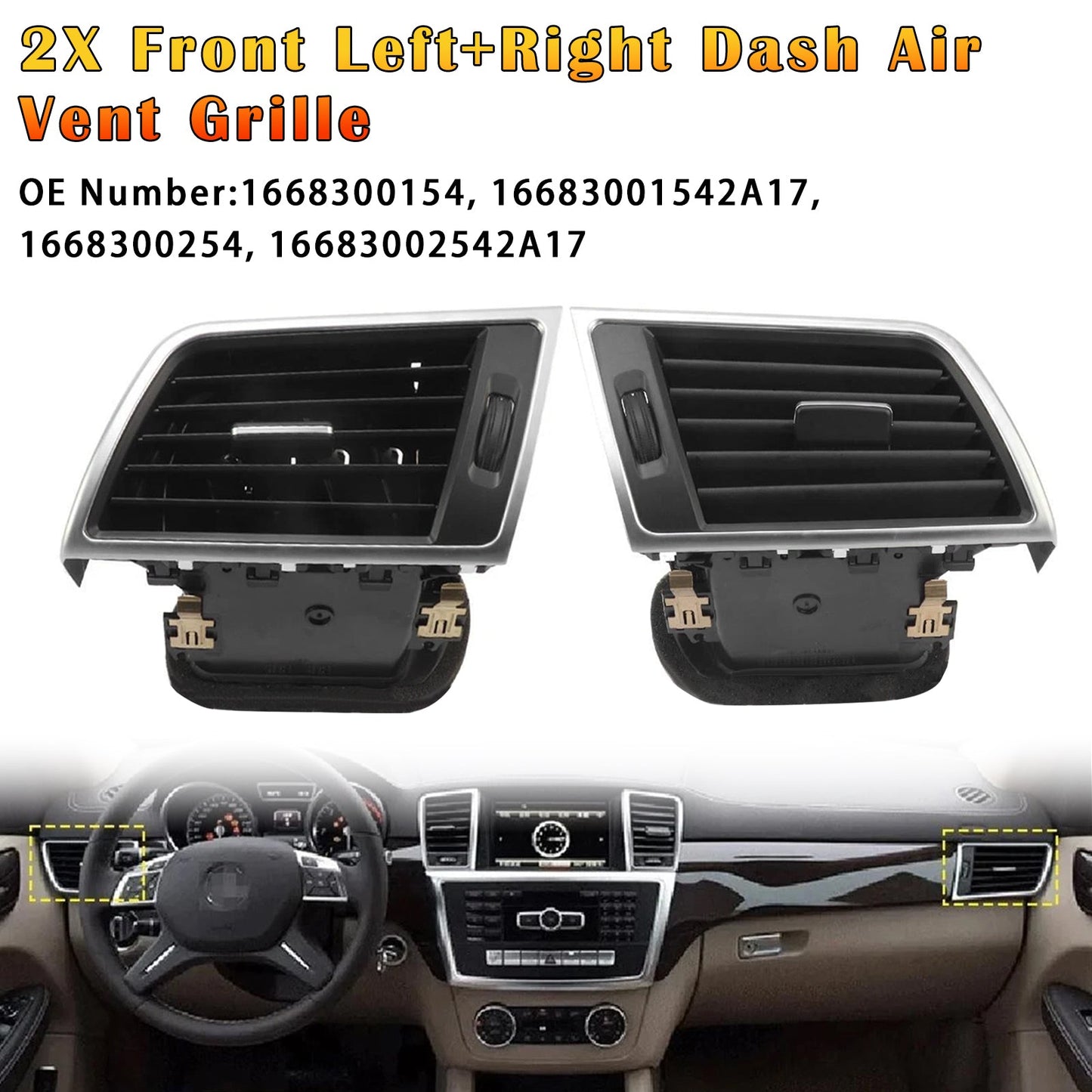 1668300154 Per Mercedes Benz Classe GL (X166) 2012-2015 2X Griglia di ventilazione anteriore sinistra+destra del cruscotto